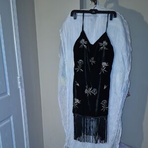 EUC Ark & Co Velvet Black Dress with EmbroadiratyFloral Details